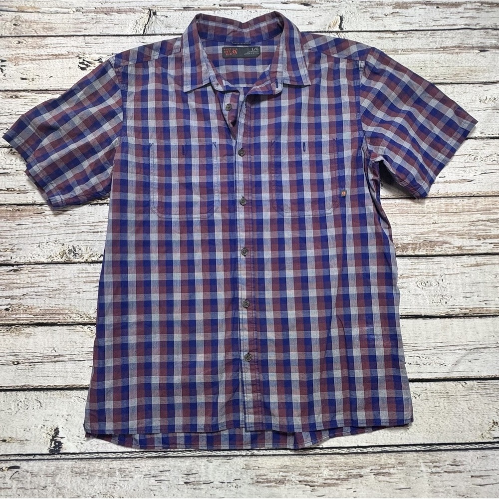 Mountain Hardwear Shirt Mens Cotton Large Plaid Short Sleeve Button Front Casual
